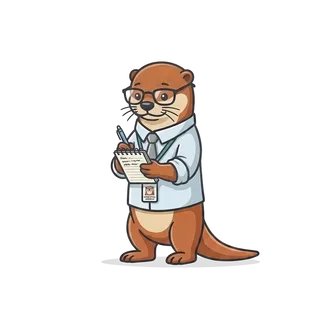 Otter in glasses and a shirt taking notes on a clipboard
